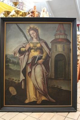 Painting St. Barbara en Painten on linen, Flemish 18 th century