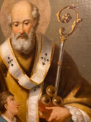 Painting St. Nicholas  en Painted on Canvas / Wooden Frame, Belgium 19 th century