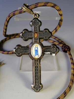 Pectoral Archbishop'S Crozier With Ex Ossibus Relic en Vermeille Silver / Enamel, Lorraine - France 19th century ( anno 1850 )