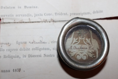 Relic St. Barbara With Original Document 19th century