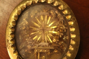 Relic True Cross With Certificate en Brass / Glass / Originally Sealed, Gent - Belgium 19th century