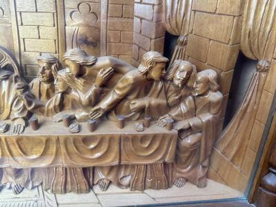 Relief Last Supper In Showcase Behind Glass en Fully Hand - Carved Wood / Glass, Belgium  20 th century ( Anno 1930 )