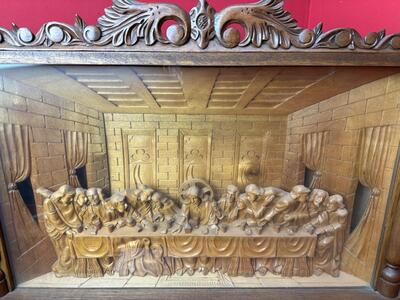 Relief Last Supper In Showcase Behind Glass en Fully Hand - Carved Wood / Glass, Belgium  20 th century ( Anno 1930 )