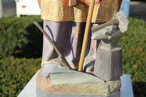 Religious Statue St. Eligius en plaster polychrome, France 19th century