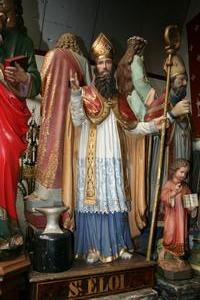 Religious Statue St Eligius en wood polychrome, Belgium 19th century