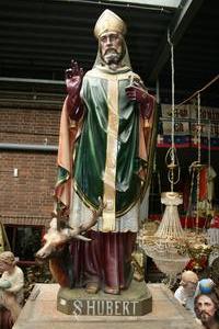 Religious Statue St. Hubertus en PLASTER POLYCHROME, Belgium 19th century