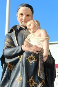 Religious Statue St. Vincentius en plaster polychrome, Belgium 19th century