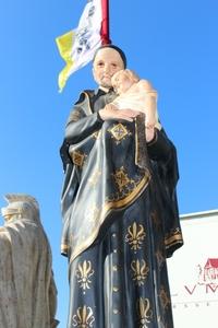 Religious Statue St. Vincentius en plaster polychrome, Belgium 19th century