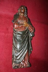 Religous Statue St. John en wood polychrome, Flemish 16 th century