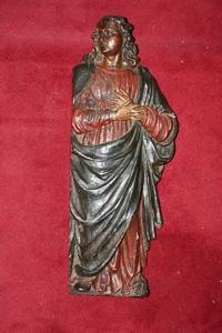 Religous Statue St. John en wood polychrome, Flemish 16 th century