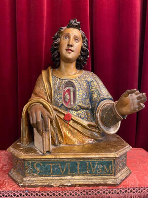 Reliquary - Bust Ex Ossibus St. Tullius Martyr en Wood / Glass / Originally Sealed, Italy  18 th century