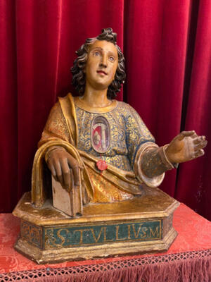 Reliquary - Bust Ex Ossibus St. Tullius Martyr en Wood / Glass / Originally Sealed, Italy  18 th century