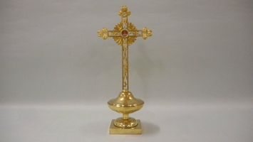 Reliquary - Cross Relic Of The True Cross Originally Sealed With Documentation en Brass / Bronze, Belgium 19th century ( 1865)