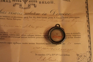 Reliquary. De Sepulcro B. Maria Virgine. Original Document Belgium 19th century