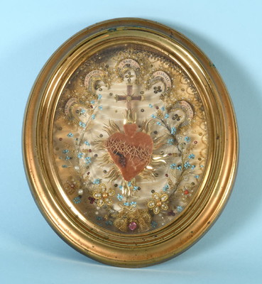 Reliquary - Monastery - Work Relics : St. Ignatius, St. Gallus, St. Augustinus, St. Canisius, St. Franc. Hieronymus en Timber Gilt Frame , Austria  19 th century ( Anno 1835 )