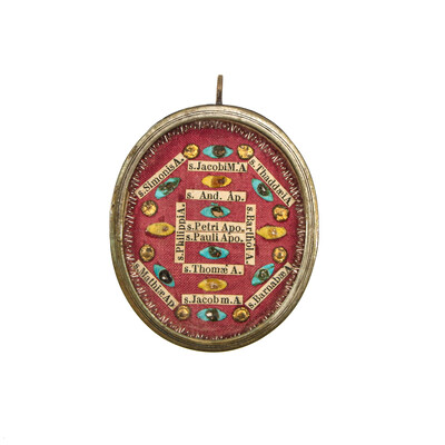 Reliquary - Relic 12 Apostles  en Brass / Glass / Wax Seal, Italy  19 th century
