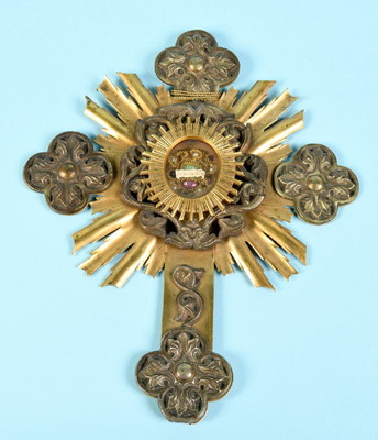 Reliquary - Relic - Cross  en Brass, Southern Germany 18th century