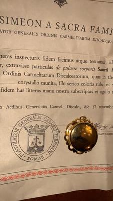 Reliquary - Relic De Pulvere Corporis S. Raphaelis A S. Joseph Kalinowski With Document en Brass / Glass / Originally Sealed, Italy  20th century ( 1991 )