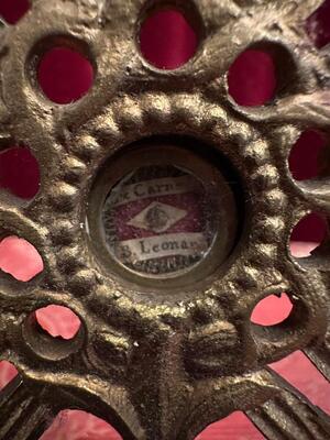 Reliquary - Relic Ex Carne Beatus Leonardus en Brass / Glass / Wax Seal, 19 th century