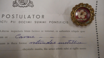 Reliquary – Relic Ex Carne St. Pius X + Original Document Belgium / 19th Century Belgium 19th century