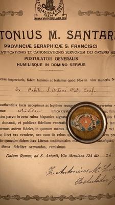 Reliquary - Relic Ex Habitu St. Antonius Padua With Document Roma - Italy 20th century (Anno 1926)