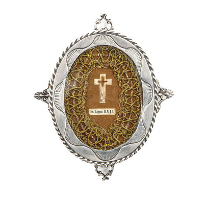 Reliquary - Relic Ex. Ligno S. Crucis en Silver / Glass / Originally Sealed, Belgium  19 th century ( Anno 1865 )