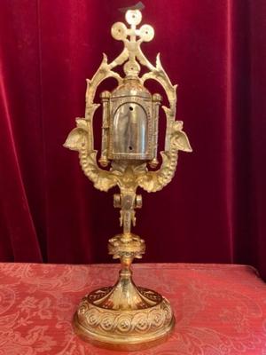 Reliquary - Relic Ex Ligno S. Crucis With 12 Apostles en Bronze / Polished / New Varnished / Stones / Glass / Wax Seal, France 18th century