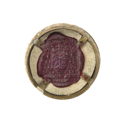 Reliquary - Relic Ex Ossibus Aloysius Van Gonzaga With Original Document en Brass / Glass / Wax Seal, Belgium  19 th century