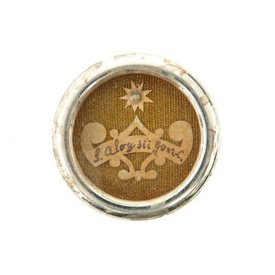 Reliquary - Relic Ex Ossibus Aloysius Van Gonzaga With Original Document en Brass / Glass / Wax Seal, Belgium  19 th century