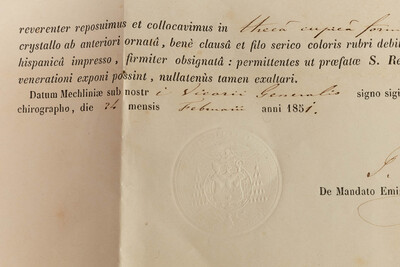 Reliquary - Relic Ex Ossibus Sancta Anna Matris B.M.V With Origal Document en Brass / Glass, Belgium  19 th century