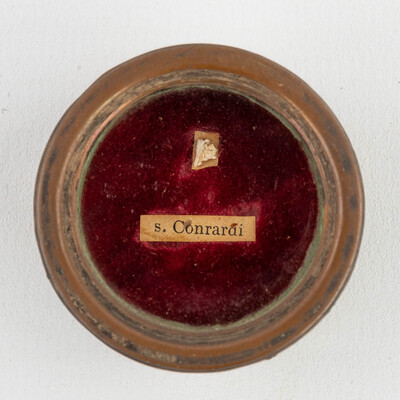 Reliquary - Relic Ex Ossibus Sancti Conrardi. With Original Document en Brass / Glass / Wax Seal, Belgium  19 th century ( Anno 1858 )