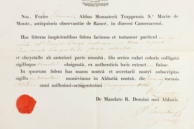 Reliquary - Relic Ex Ossibus Sancti Dionysii Areap. With Original Document en Brass / Glass / Wax Seal, Belgium  19 th century ( Anno 1858 )