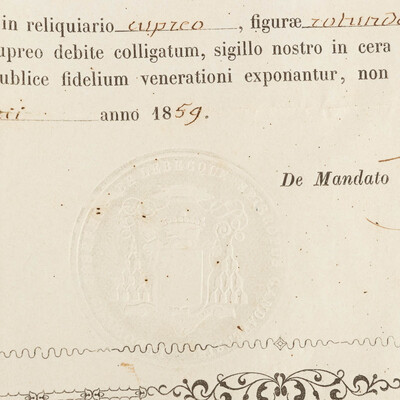 Reliquary - Relic Ex Ossibus Sancti Ludovici Regis. With Original Document en Brass / Glass / Wax Seal, Belgium  19 th century ( Anno 1859 )