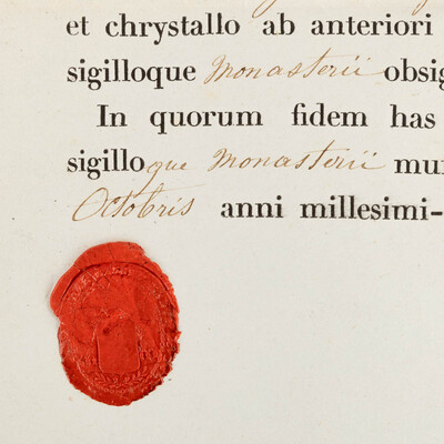 Reliquary - Relic Ex Ossibus Sancti Sixti S.S. M. With Original Document en Brass / Glass / Wax Seal, Belgium  19 th century ( Anno 1858 )