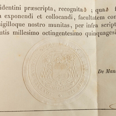 Reliquary - Relic Ex Ossibus Sancti Stanislai Kostka With Original Document en Brass / Glass / Wax Seal, Belgium  19 th century