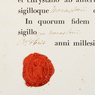 Reliquary - Relic Ex Ossibus Sancti Sylvestri P. P. C. With Original Document en Brass / Glass / Wax Seal, Belgium  19 th century ( Anno 1858 )