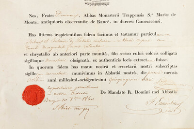 Reliquary - Relic Ex Ossibus Santi Antonii De Padua. With Original Document en Brass / Glass / Wax Seal, Belgium  19 th century ( Anno 1858 )