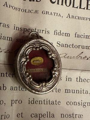 1  Reliquary - Relic Ex Ossibus St. Ambrosius With Original Document