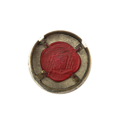Reliquary - Relic Ex Ossibus St. Barbara With Original Document en Brass / Glass / Wax Seal, Belgium  18 th century