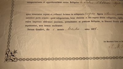 Reliquary - Relic Ex Ossibus St. Clara With Original Document en Brass / Glass / Originally Sealed, Gent - Belgium 19th century ( anno 1876 )