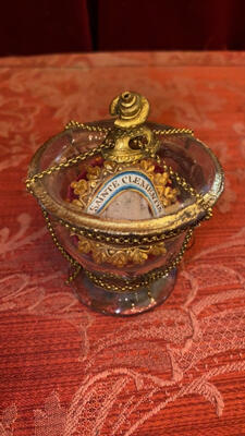 Reliquary - Relic Ex Ossibus St. Clementine. en Glass / Originally Sealed, 19 th century