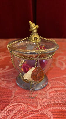 Reliquary - Relic Ex Ossibus St. Clementine. en Glass / Originally Sealed, 19 th century