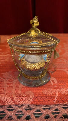 Reliquary - Relic Ex Ossibus St. Clementine. en Glass / Originally Sealed, 19 th century