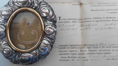 Reliquary - Relic Ex Ossibus St. Donati With Original Document en Silver / Glass / Wax Seal , Belgium  19 th century