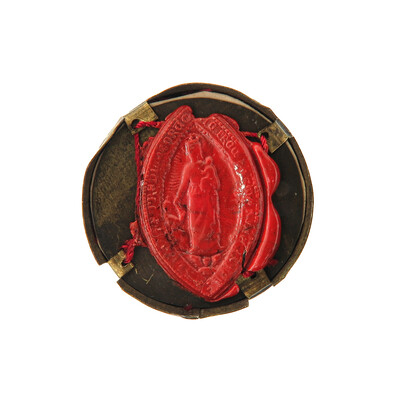 Reliquary - Relic Ex Ossibus St. Helena en Brass / Glass / Wax Seal, 19 th century