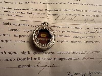 1  Reliquary - Relic Ex Ossibus St. Mattheus Apostle With Original Document
