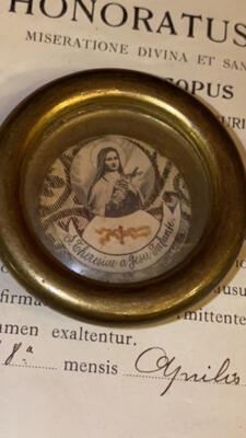 Reliquary - Relic Ex Sanquine ( Blood ) St. Theresia Of Lisieux With Original Document en Brass / Glass / Wax Seal, Gent - Belgium 20 th century