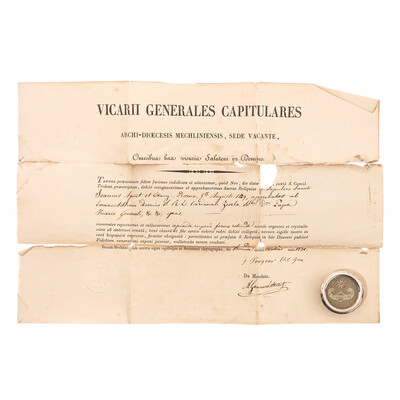 Reliquary - Relic Ex Sepulcre St. Joannis With Orginal Document en Brass / Glass / Wax Seal, 19 th century