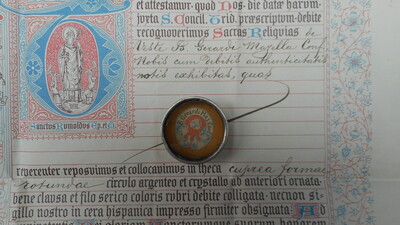 Reliquary - Relic Ex Veste St. Gerardus With Original Document en Brass / Glass / Wax Seal, Belgium  19 th century