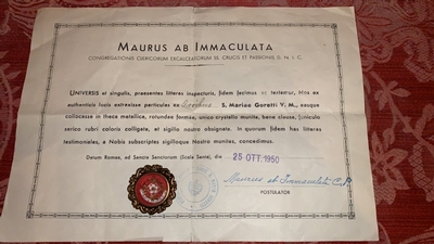 Reliquary - Relic Maria Goretti With Document  Roma - Italy 20th century